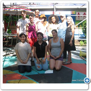 Cool group photo from the artists' base camp at the foot of the scaffolding. — with Megan Jang, Billy Mitchell, Lauren DeMarsh, Justin Williams, Mai Huong Huynh Teage, Zoe Daniel, Ashley Pratt, Kasey Jones and Robert Hieronimus.